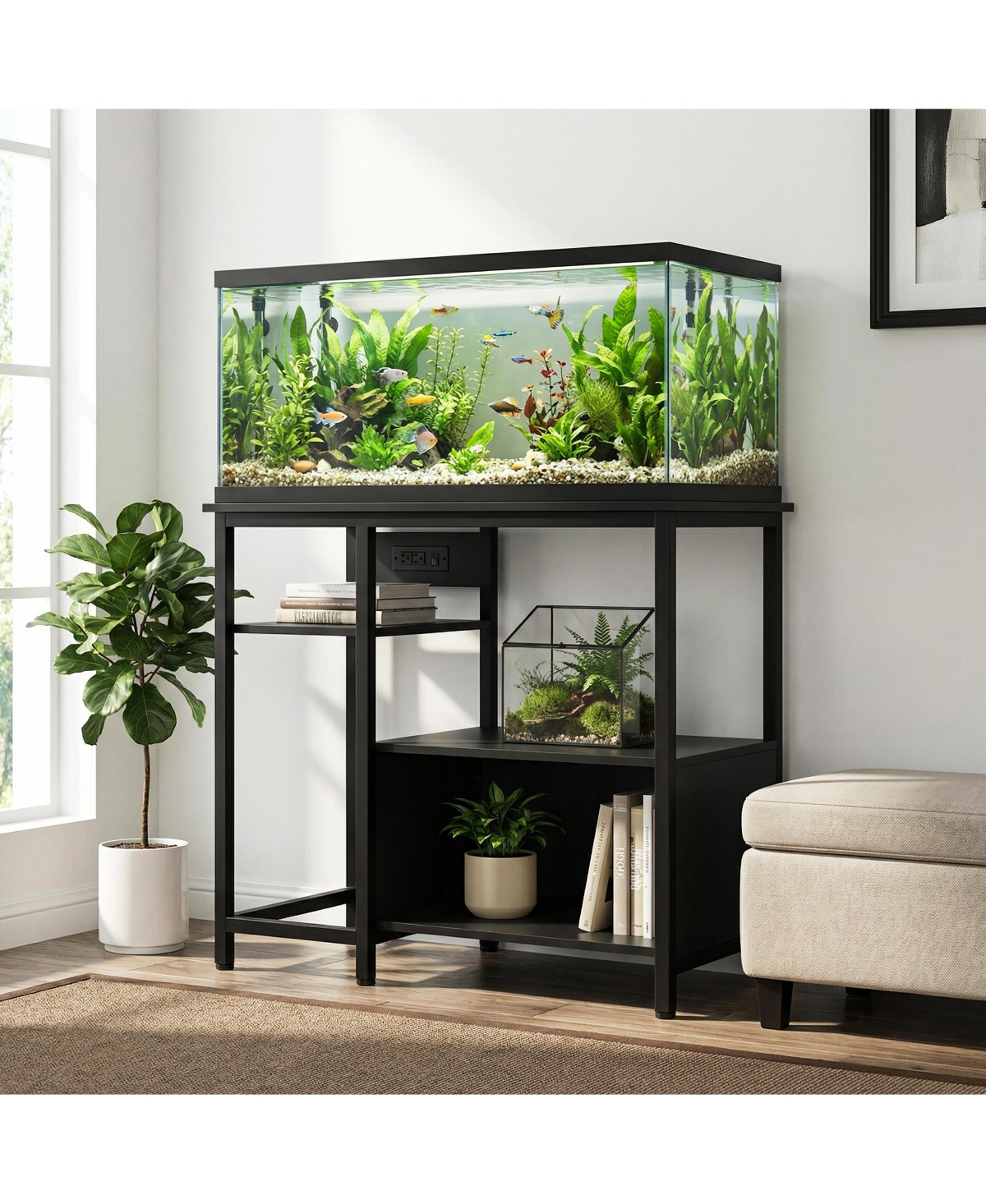 gaomon Fish Tank Stand, Storage Shelf with 2 Drawer and Power Outlets
