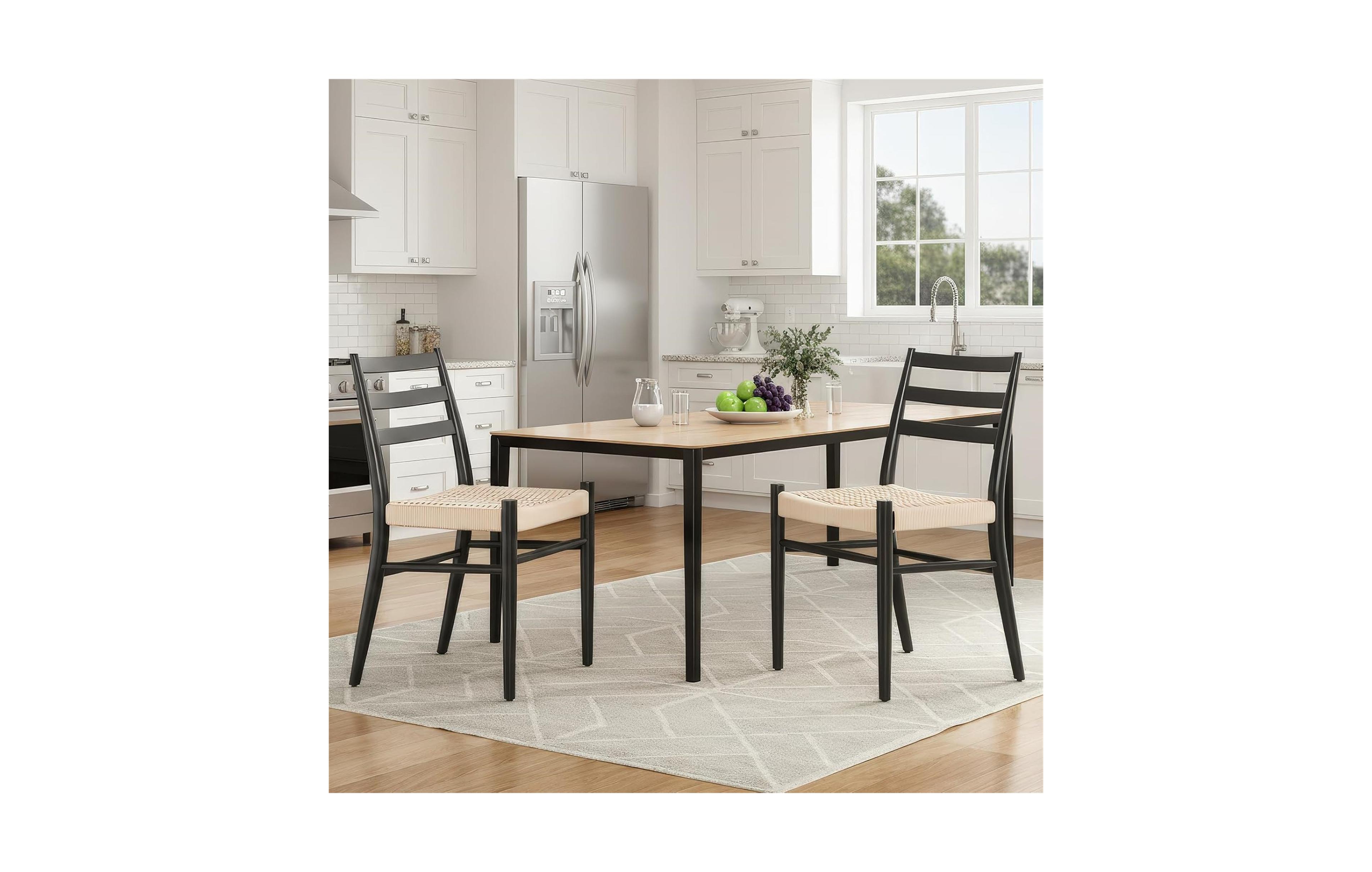 Clihome Mid Century Modern Woven Rope Seat Dining Chairs Set of 2