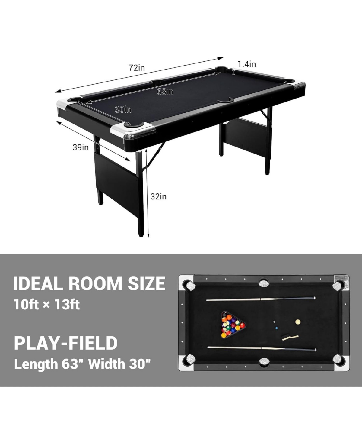 Xo Folding Pool Table, Portable Billiards Table Set with Accessories