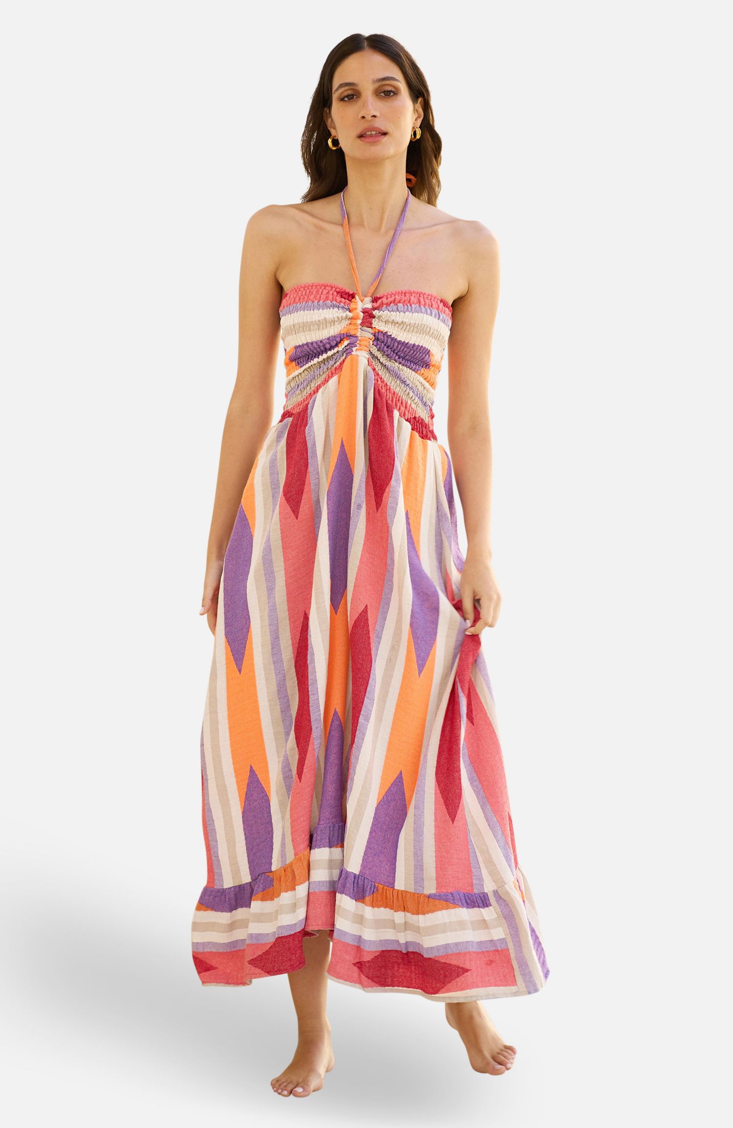Women's Block Print Cotton Maxi Dress