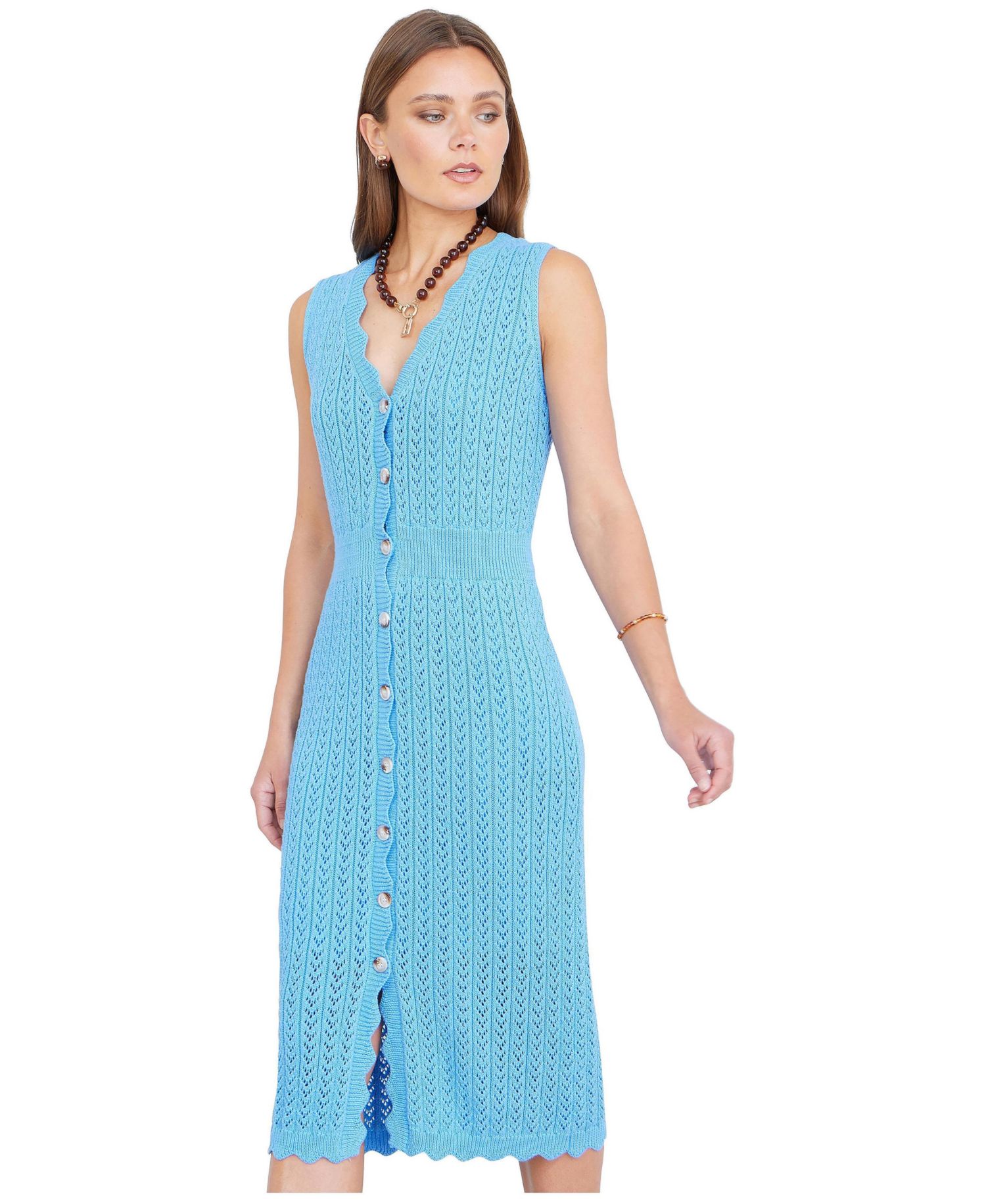 Women's Cotton Scallop Crochet Knitted Dress
