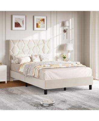 Upholstered Platform Bed Frame with Adjustable Headboard, Wood Slat Support, Quiet Design, Box Spring Not Required