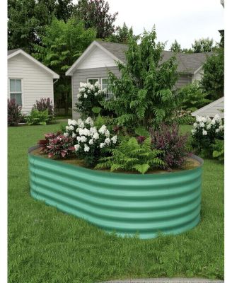 8x4x1.5FT Oval Raised Garden Bed, 0.6mm Galvanized Steel Planter Box, Weatherproof Outdoor Garden Bed for Vegetables Herbs Flowers