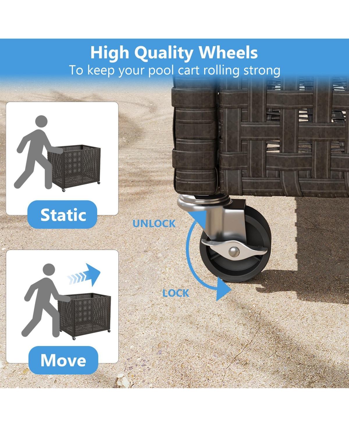 homfan Pool Float Storage Organizer with Wheels, Large Outdoor Mesh Rolling Cart for Noodles, Toys, Floats