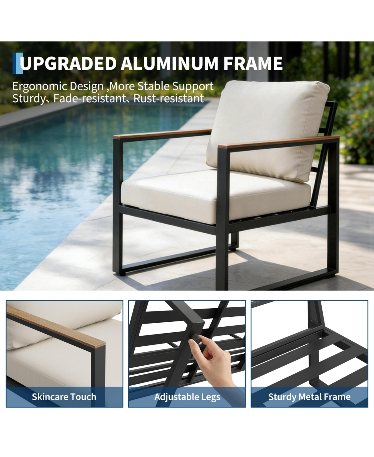 homfan Outdoor Patio Conversation Set with Coffee Table Thick Washable Cushions and Deep Seating for Garden or Deck