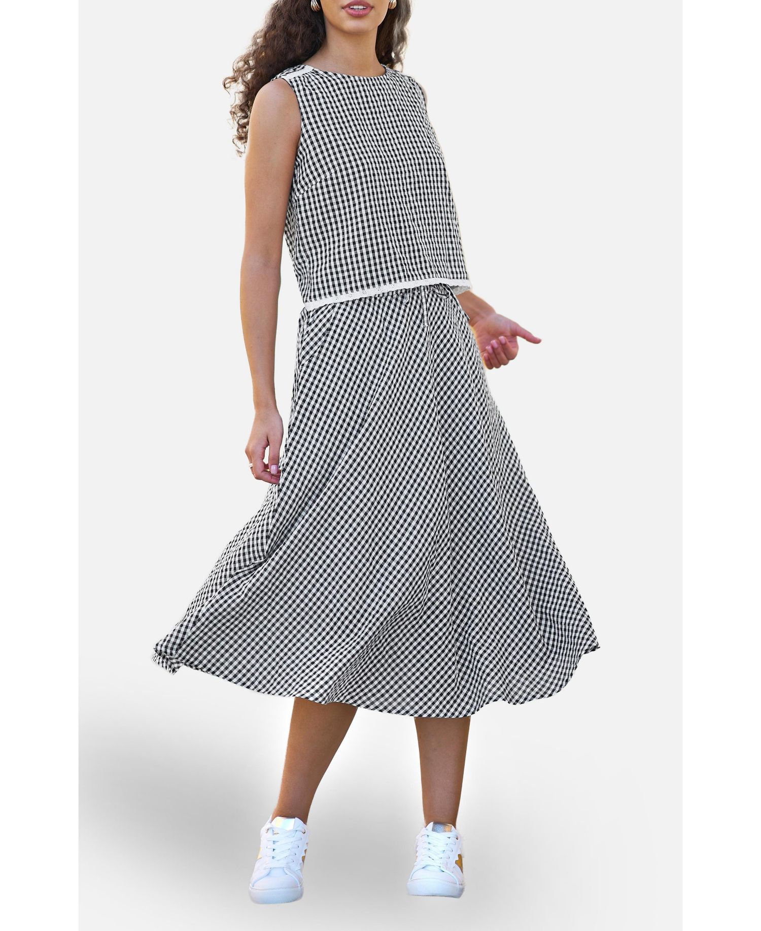 Women's Gingham Cotton Midi Skirt