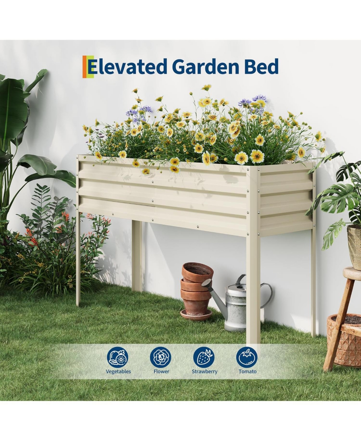 Xo Raised Garden Bed with Legs, Elevated Metal Planter Box for Vegetables Flowers Herbs, Outdoor Garden Bed for Patio Backyard Balcony