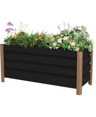Aluminum Planter Box 24x16x18 in, Modern Raised Garden Bed, Drainage Holes, Anti-Cut Edges for Outdoor Use