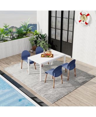 5-Piece Outdoor Dining Set - 55 Inch Table with 4 Wood Legs and PP Chairs