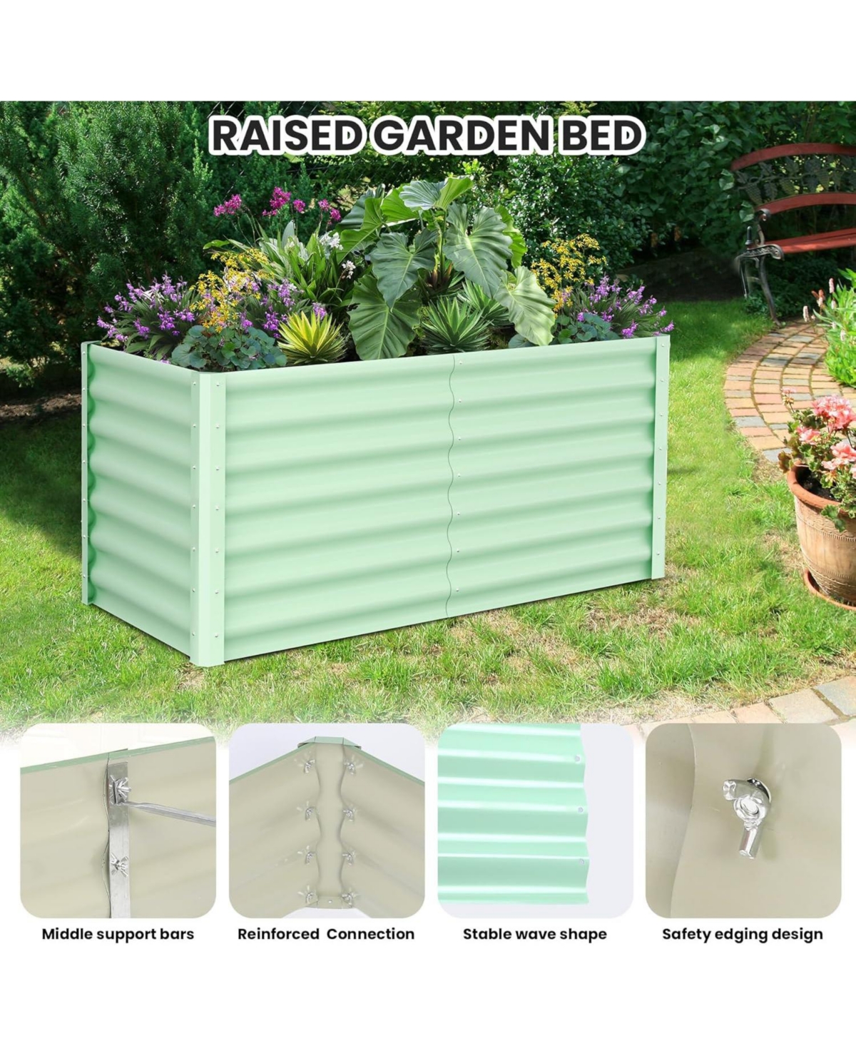 Xo 8x4x2FT Galvanized Raised Garden Bed, Large Metal Planter Box for Vegetables, Flowers and Herbs Rust-Resistant Outdoor Garden Bed