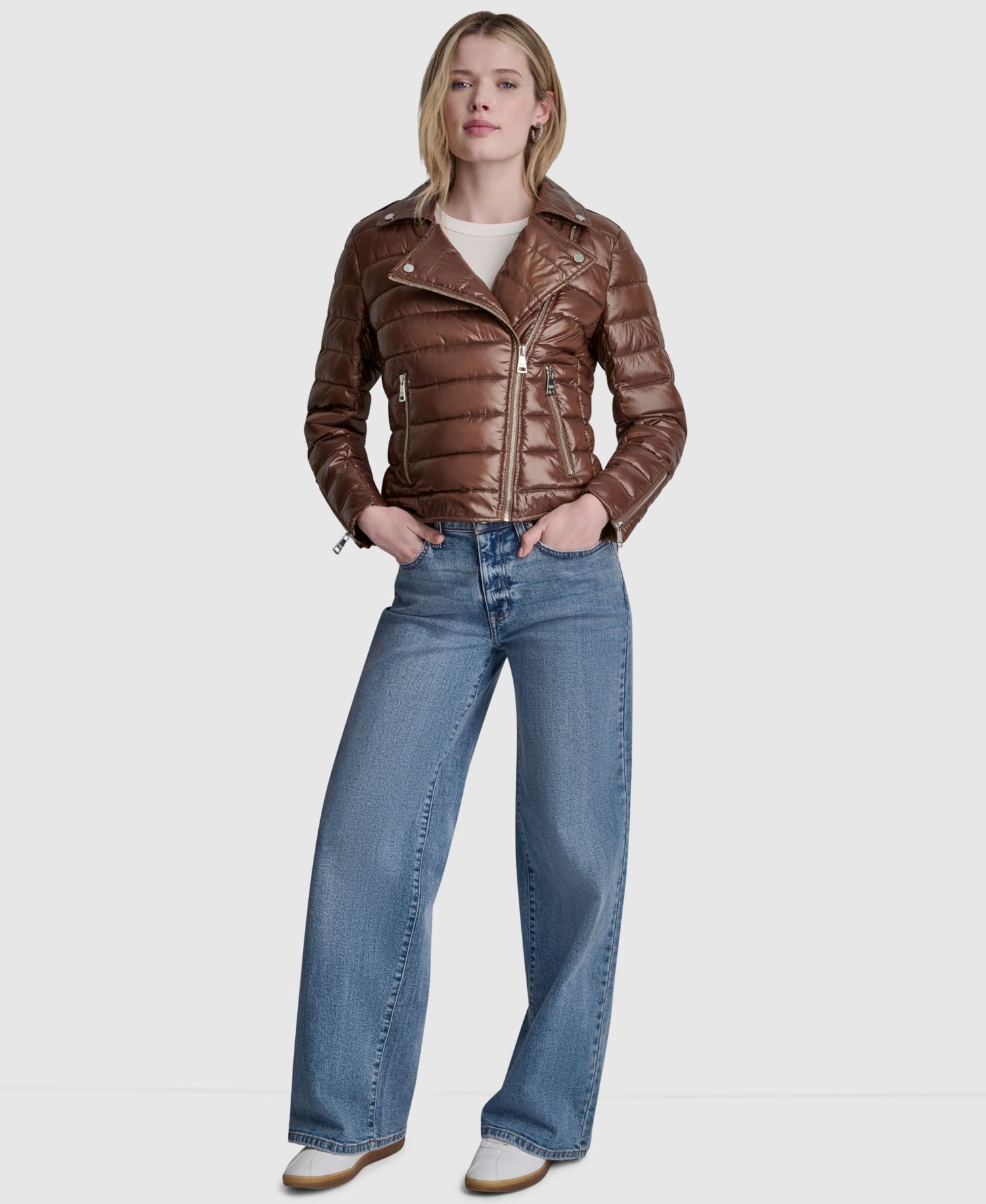Women's Moto Style Lightweight Puffer Jacket