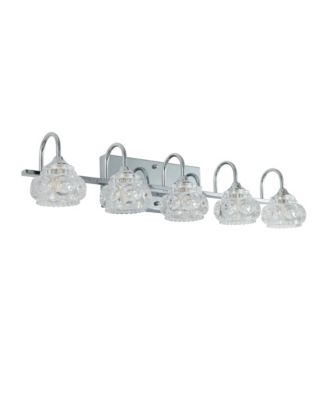 29 Inch Nickel Finish Vintage Crystal Vanity Light Elegant 5 Light Bathroom Mirror Fixture with Glass Shades No Bulbs