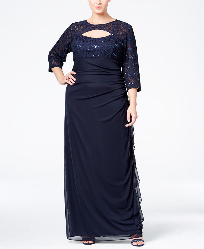 Betsy & Adam Plus Size Sequined Lace Cutout Gown - Macy's