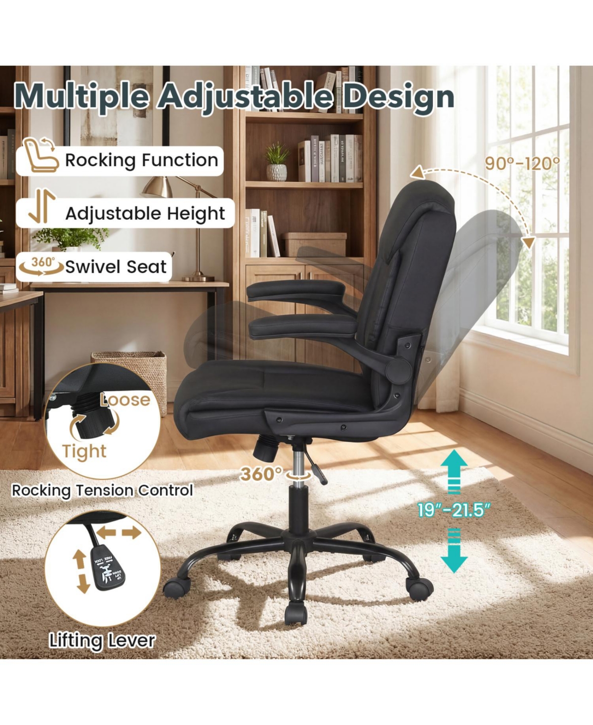 Slickblue Adjustable Ergonomic Office Chair with Padded Seat Comfort
