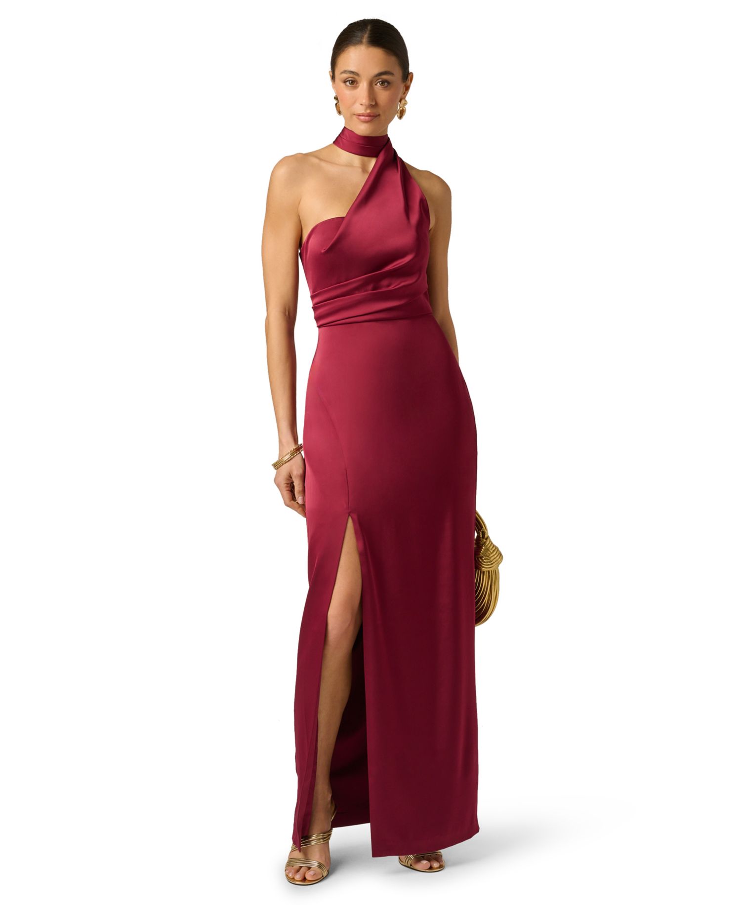 Women's Stretch Satin Halter Neck Ball Gown
