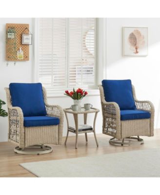 3-Piece Outdoor Swivel Rocker Chair Set with Glass Table, Wicker Patio Swivel Glider Chairs Set of 2, 360degree(s) Rocking Chairs with Cushions