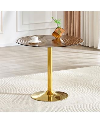 35" Luxury Glass Round Table with Metal Pillar