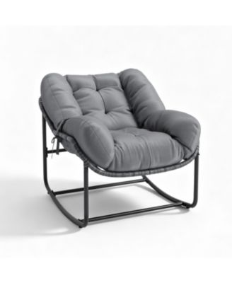 Rocking Chair with Cushion, Indoor Outdoor Papasan Egg Lounge Chair for Patio, Porch, Living Room, Bedroom