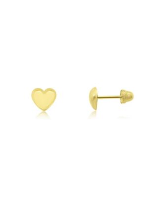Mini Puffy Heart Screw Back Stud Earrings 14K Yellow Gold