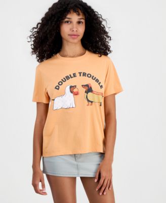 Juniors' Double Trouble Dog Crewneck Tee