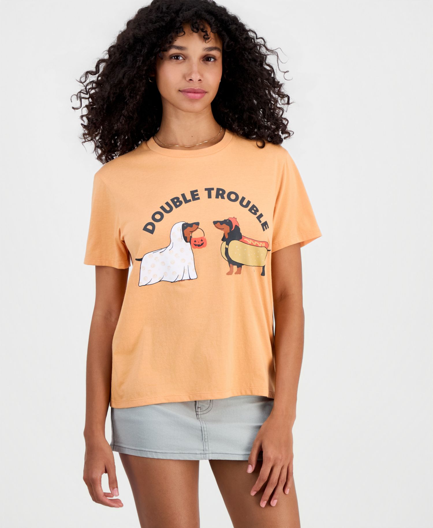 Juniors' Double Trouble Dog Crewneck Tee