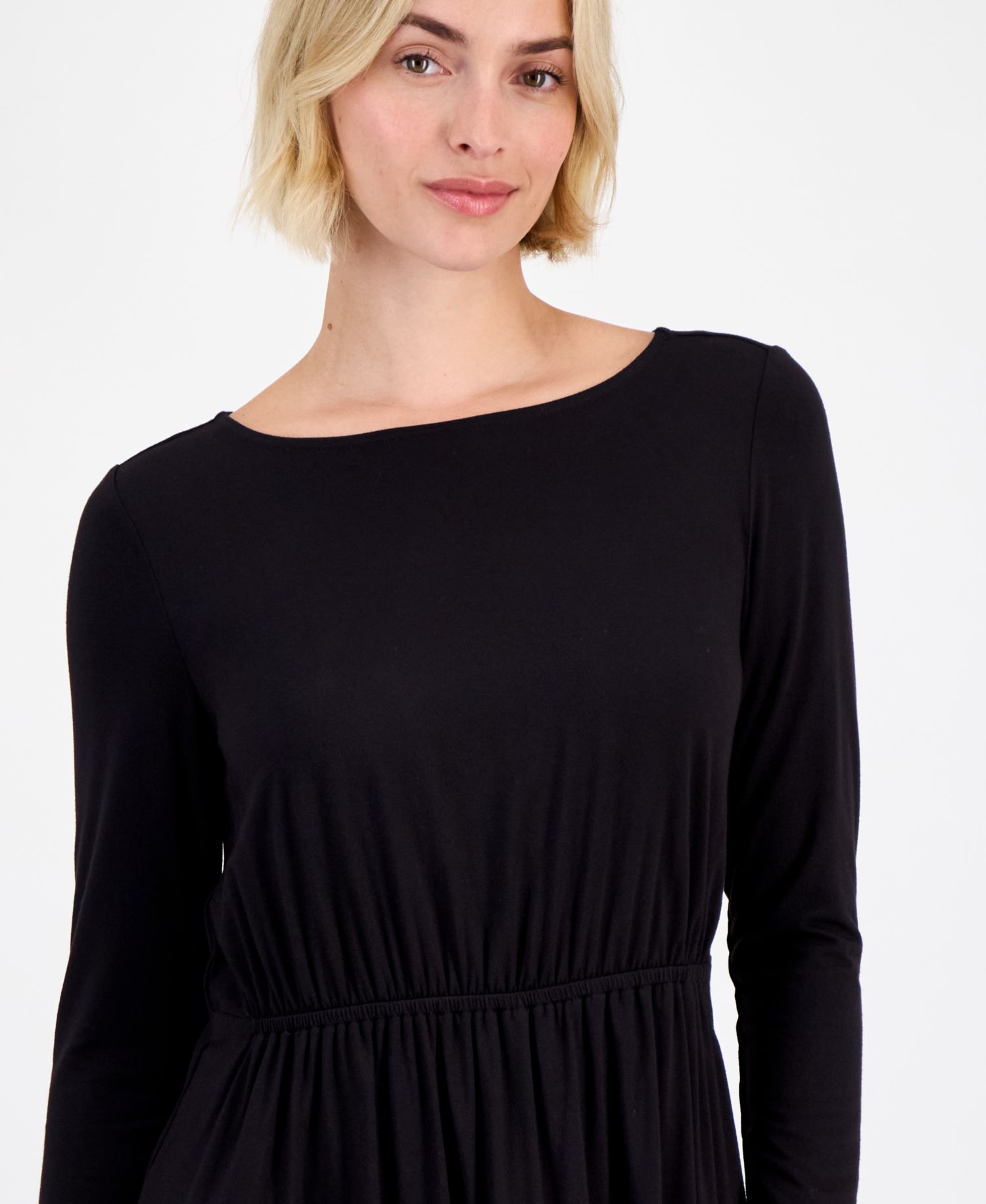 Women's Smocked-Waist Boat-Neck Top