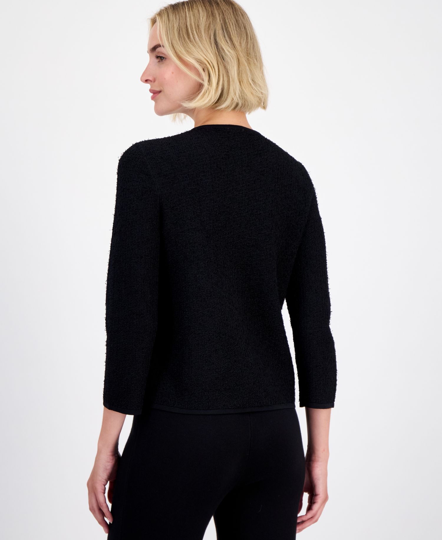 Women's Eyelash-Texture Patch-Pocket Cardigan