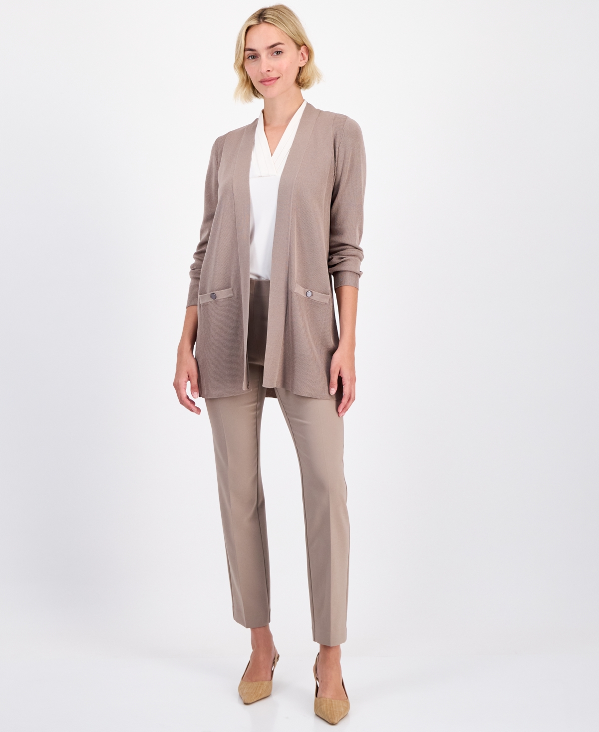 Anne Klein Women's Open-Front Buttoned-Pocket Cardigan