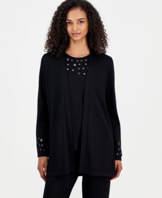 Women's Open-Front Grommet-Trim Cardigan