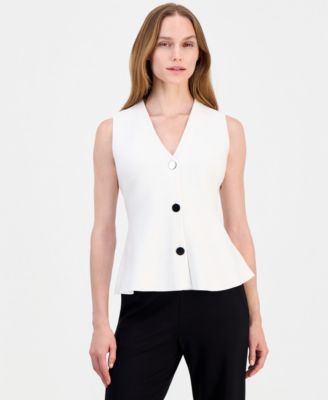 Women's V-Neck Button-Front Peplum Vest
