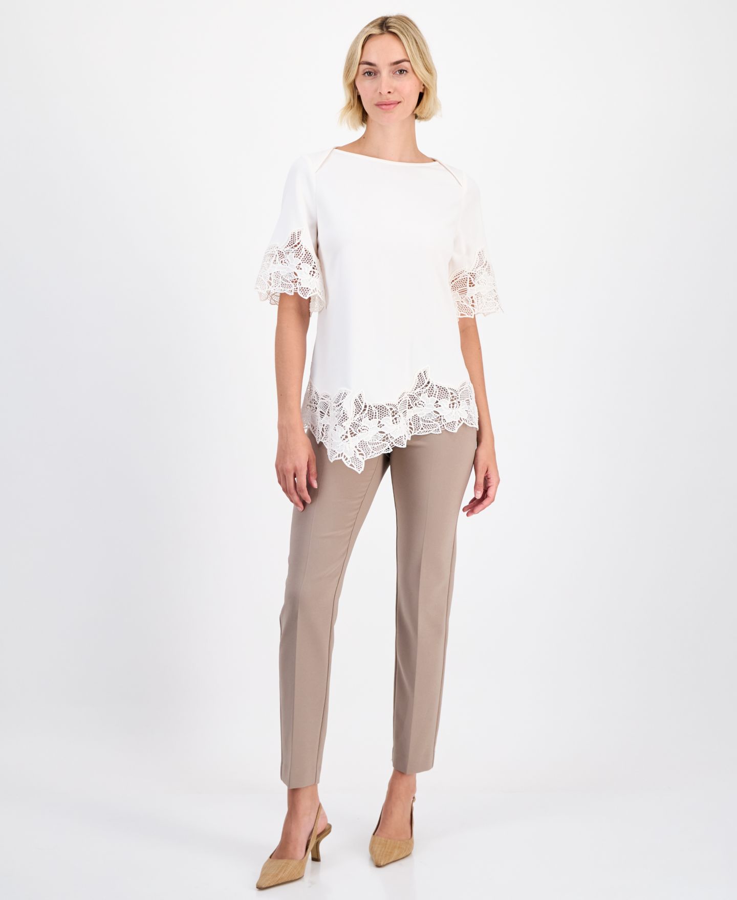 Женский топ Anne Klein Lace-Trim Asymmetrical Top, цвет: Белый — фото 4