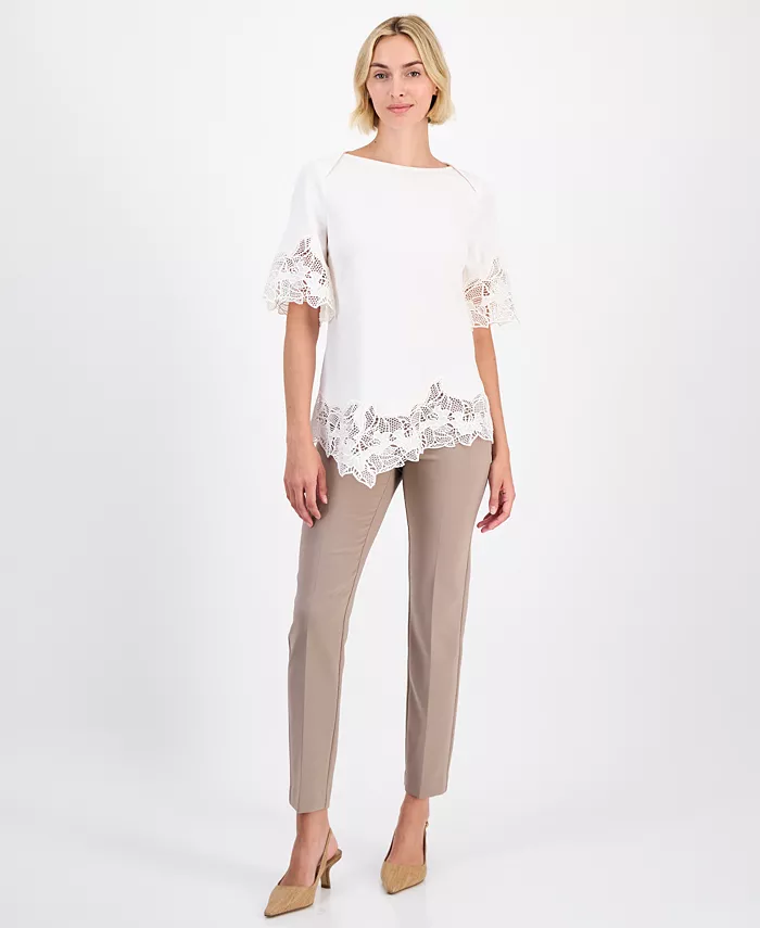 Women's Lace-Trim Asymmetrical Top - thumbnail 4