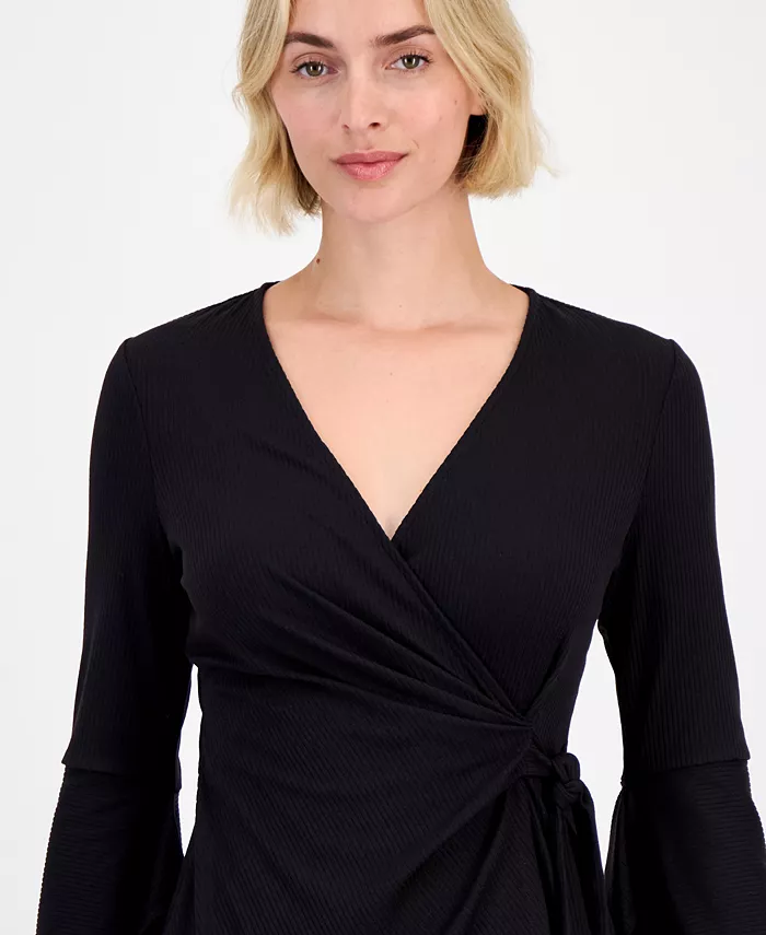Women's Ribbed Surplice-Neck Wrap Top - thumbnail 4