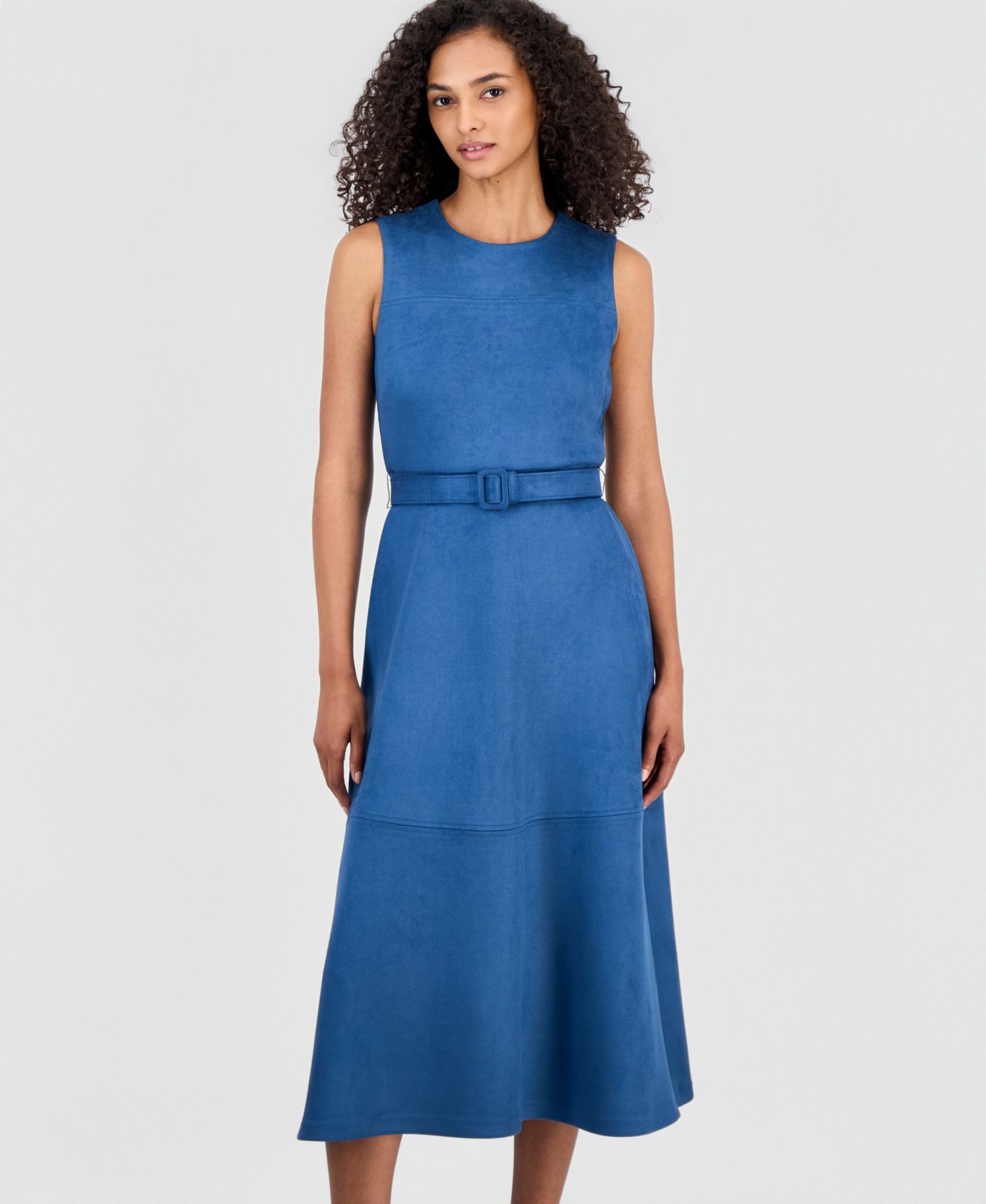 Women's Faux-Suede A-Line Midi Dress
