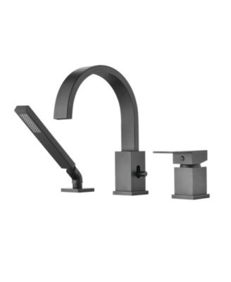 Waterfall Bathtub Faucet with Sprayer, 3-Hole Roman Tub Filler with Hand Shower Deck Mount Waterfall Tub Spout Set