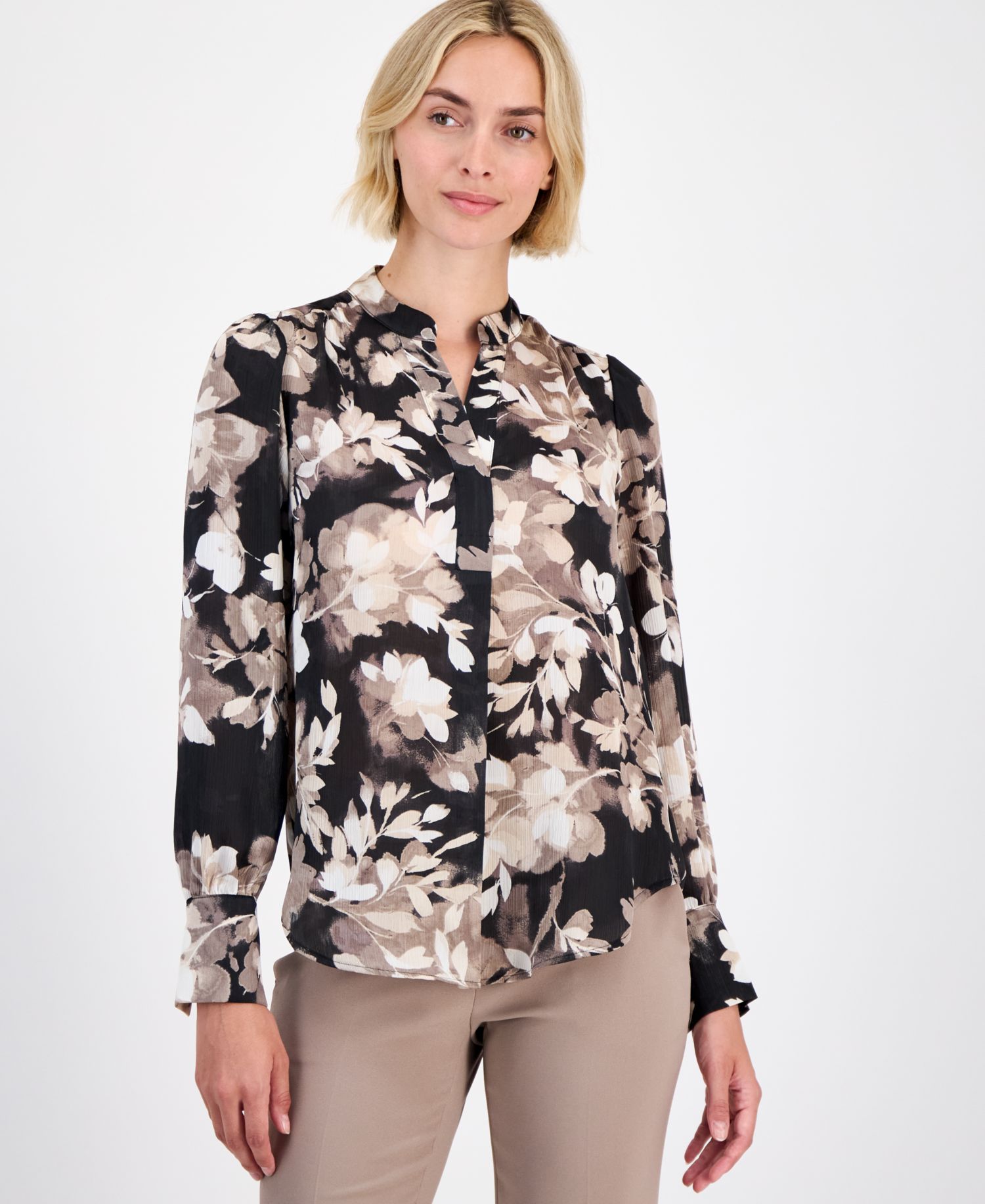 Petite V-Neck Pleated-Front Blouse