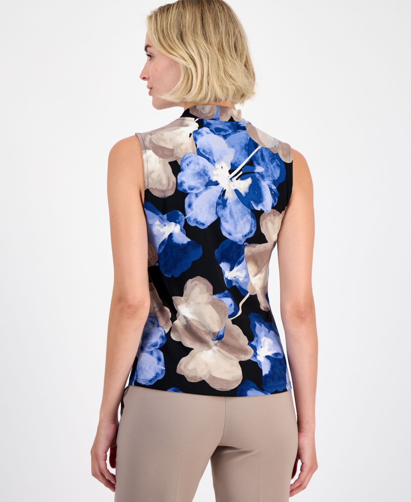Женский топ Anne Klein Surplice-Neck Sleeveless Top, цвет: Чёрный / Синий — фото 4