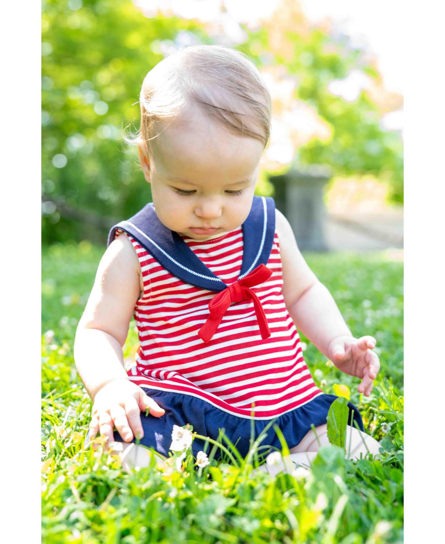 Baby Girl Stripe Knit Romper With Sailor Collar