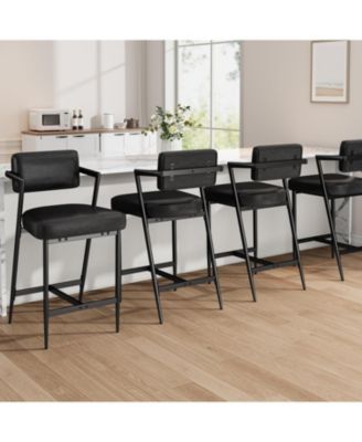 Upholstered Bar Stools with Armrests and Backrest, Thick Cushioned Seats with Metal Legs and Footrest,  for Kitchen Island
