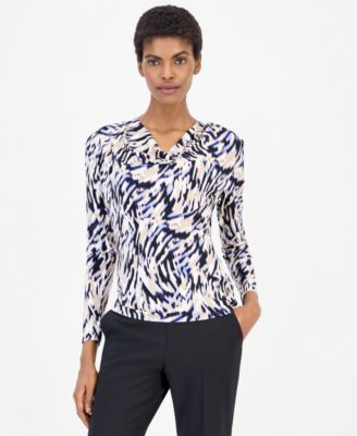 Women's 3Q Cowl-Neck Long-Sleeve Blouse