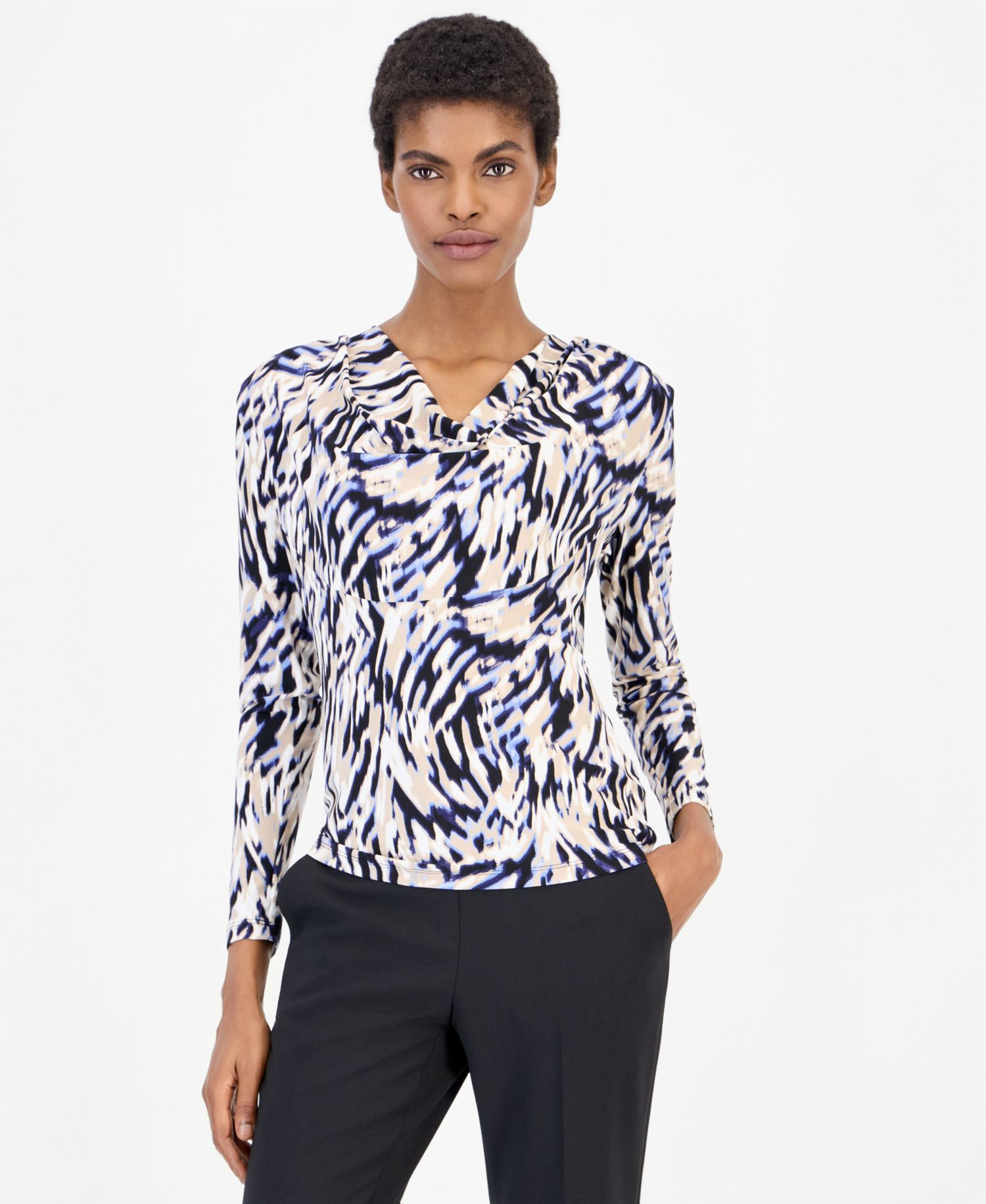 Women's 3Q Cowl-Neck Long-Sleeve Blouse
