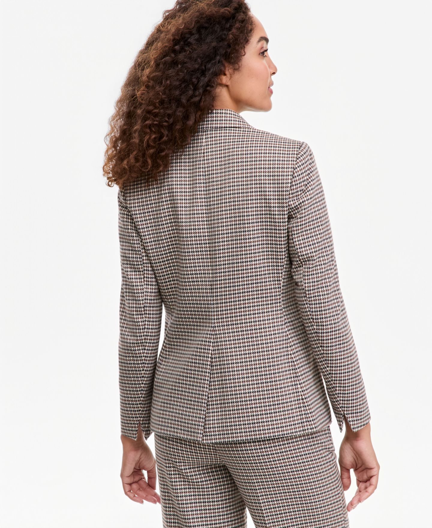 Женский пиджак Anne Klein One-Button Houndstooth Blazer, цвет: Чёрный разноцветный — фото 4