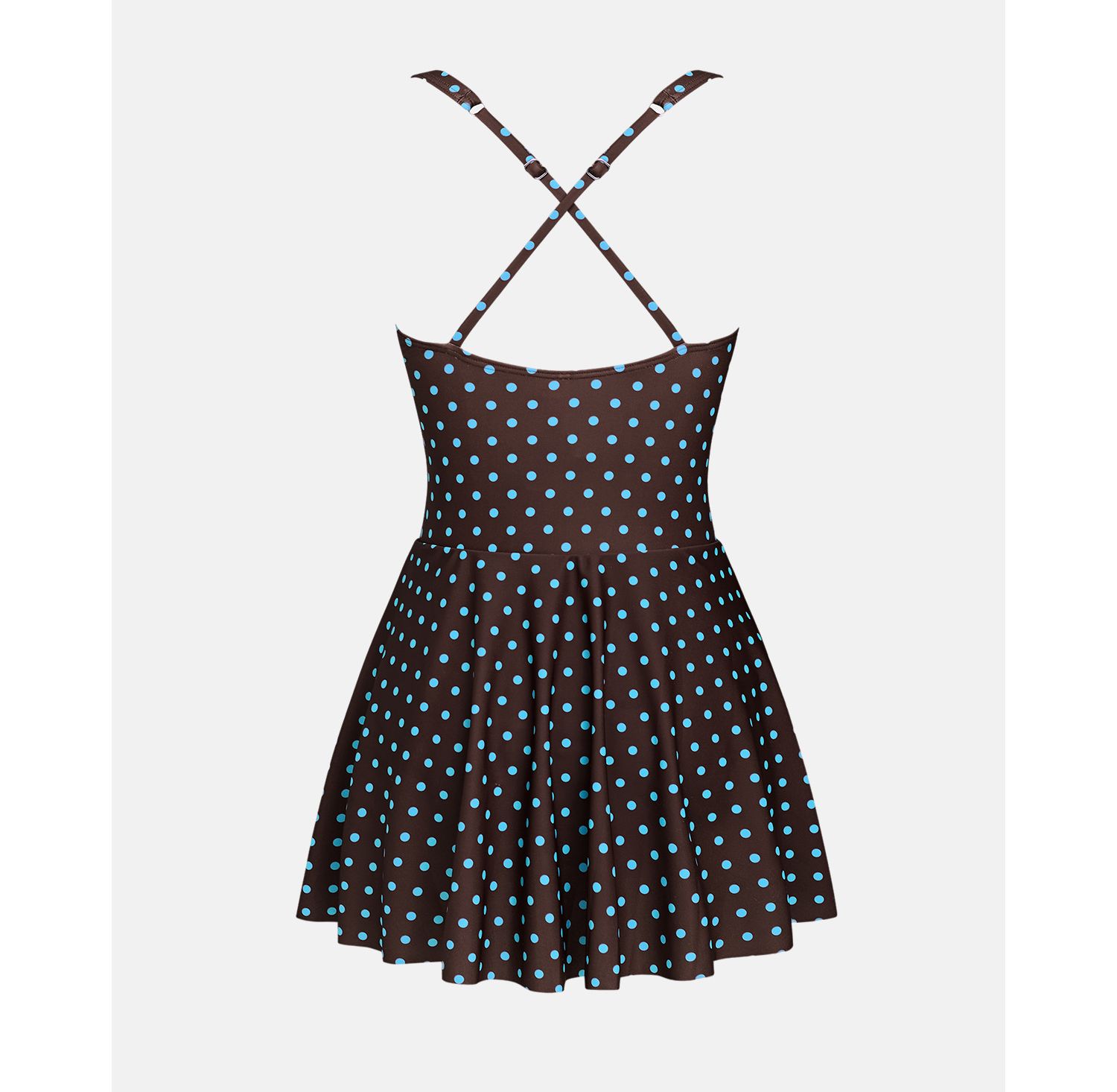 Women's Polka Dot Plunge Swim Dress with Criss-Cross Back