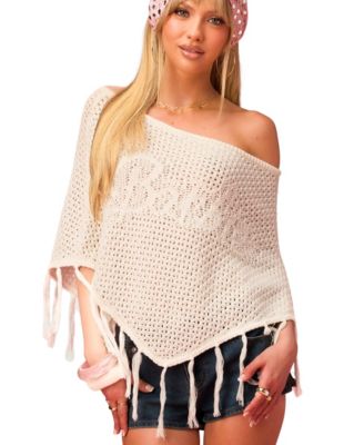 Womens Barbie Fringe Knit Poncho