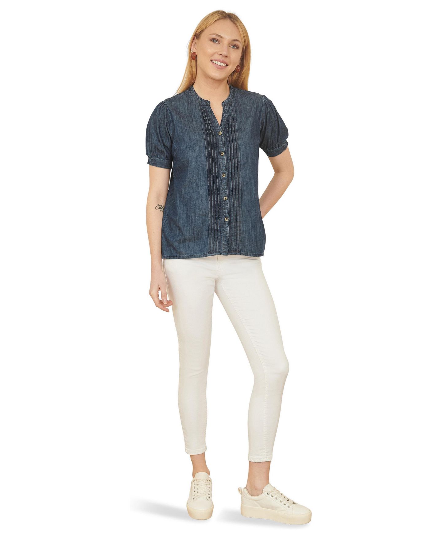 Женская рубашка Yumi Chambray Pleated Denim, цвет: Синий — фото 2