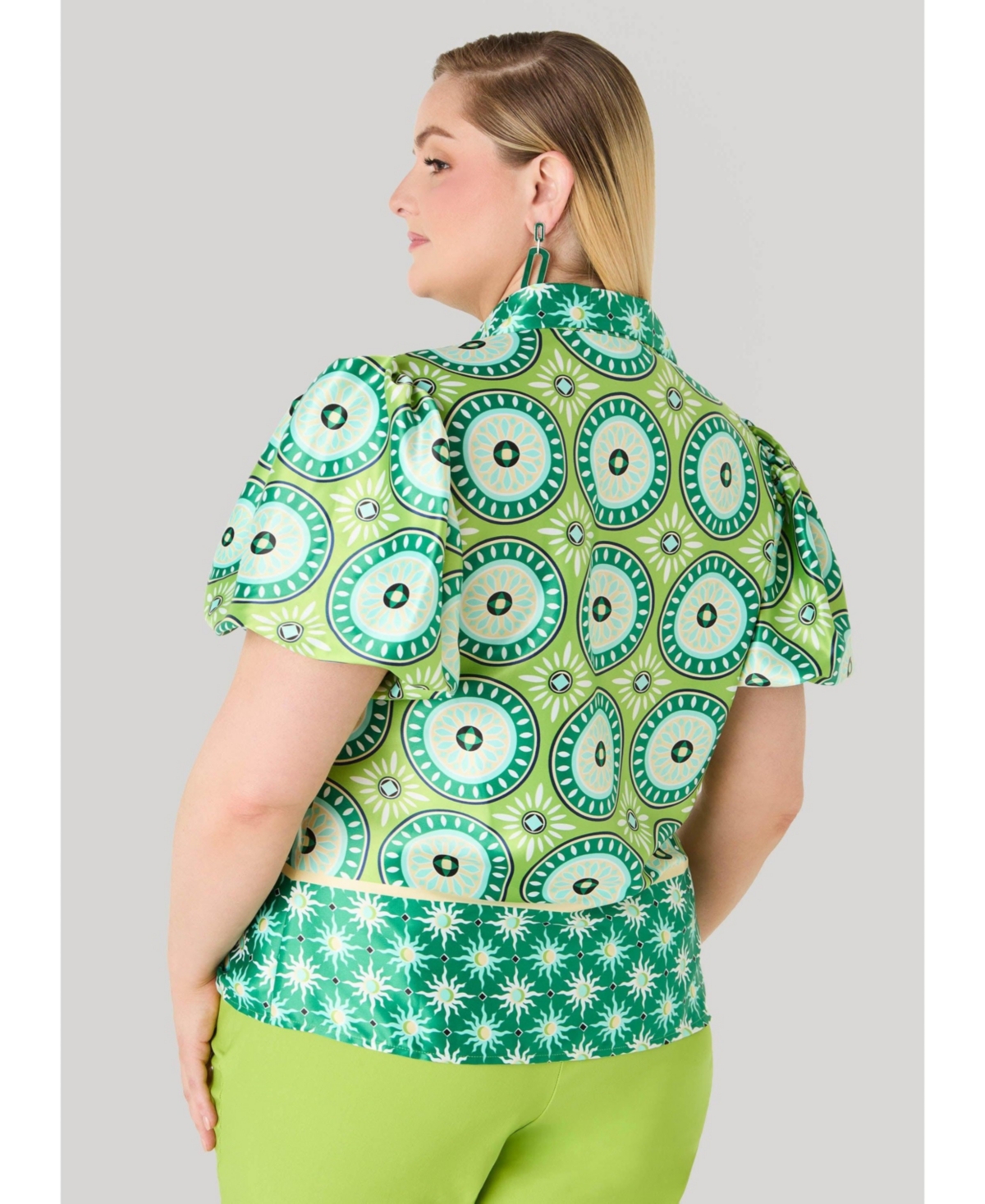 Ashley Stewart Women's Puff Sleeved Circle Print Shirt