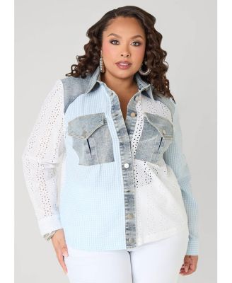 Women's Embroidered Eyelet Paneled Shirt