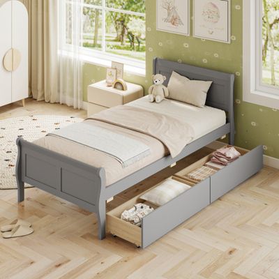 Bed Frame with Storage Drawers, Wood Platform Bed with Headboard Footboard