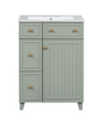 24 Inch Bathroom Storage Vanity Cabinet with Ceramic Sink 2 Drawers and Single Door Modern Home Bathroom Furniture
