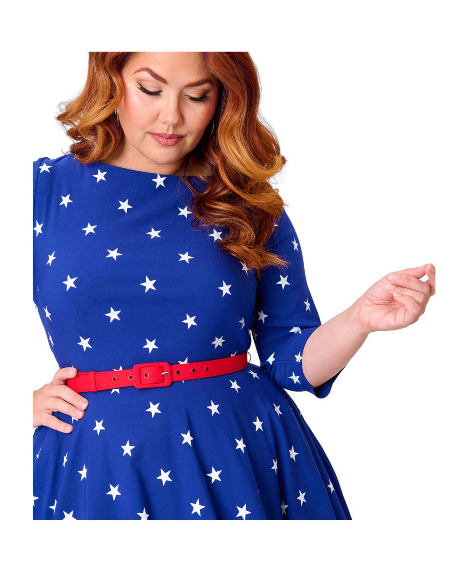 Plus Size Three Quarter Sleeve Belted Devon Swing Dress